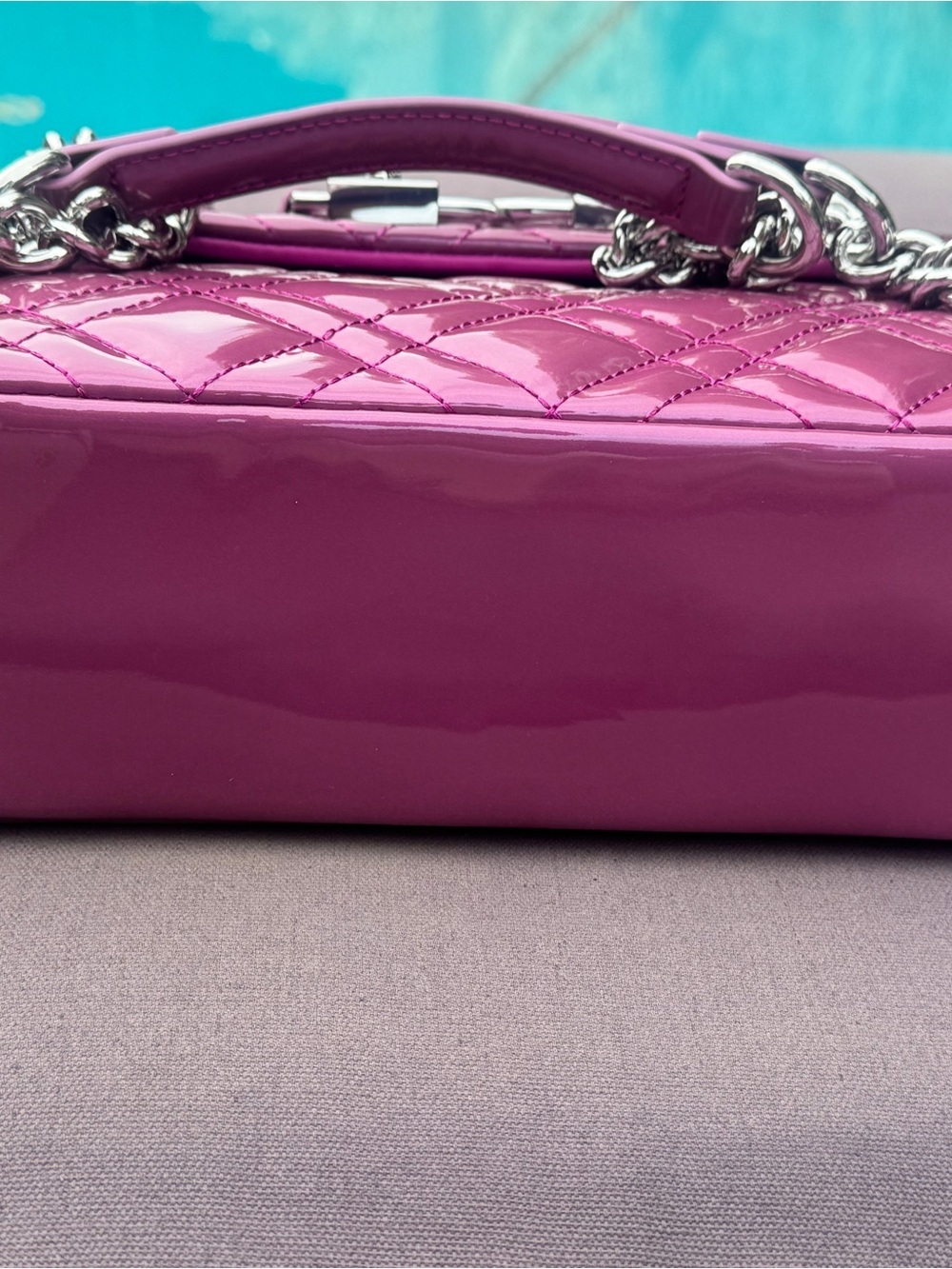 Kurt Geiger Quilted Patent Shoulder Bag in Magenta - Picture 14 of 16